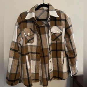 Tan plaid oversized shacket